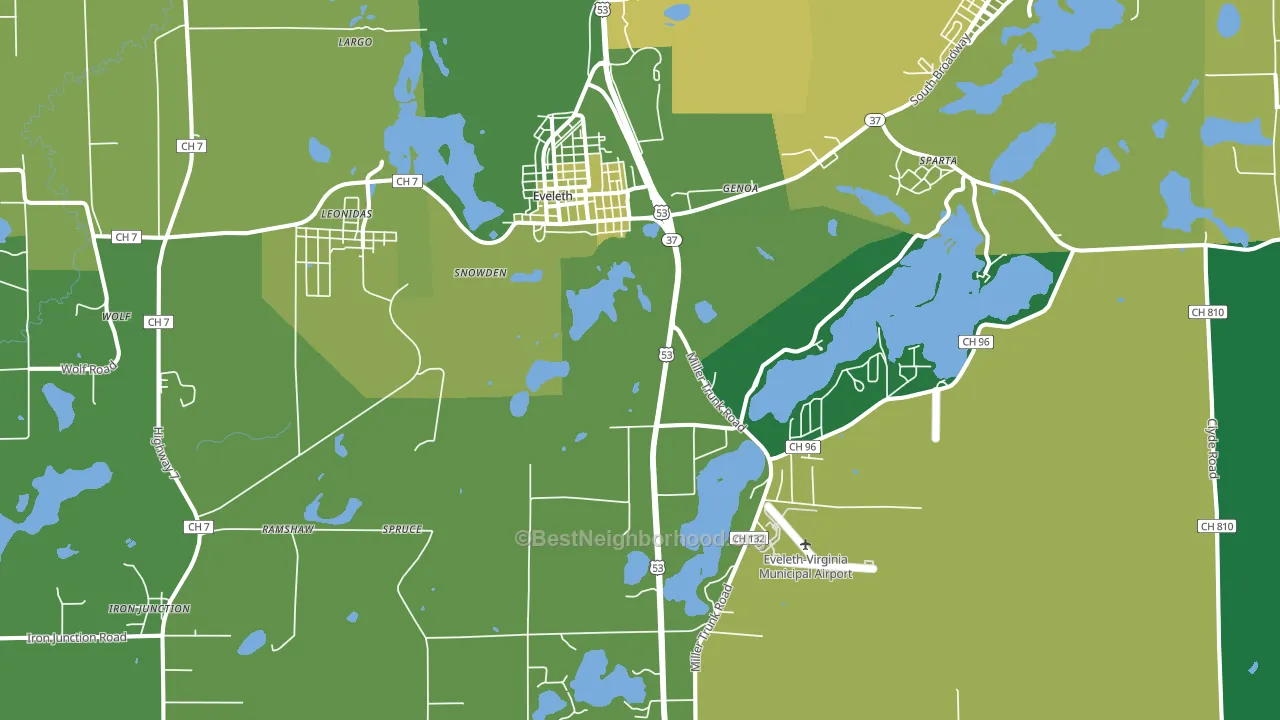 Eveleth, MN block-group voter-turnout map