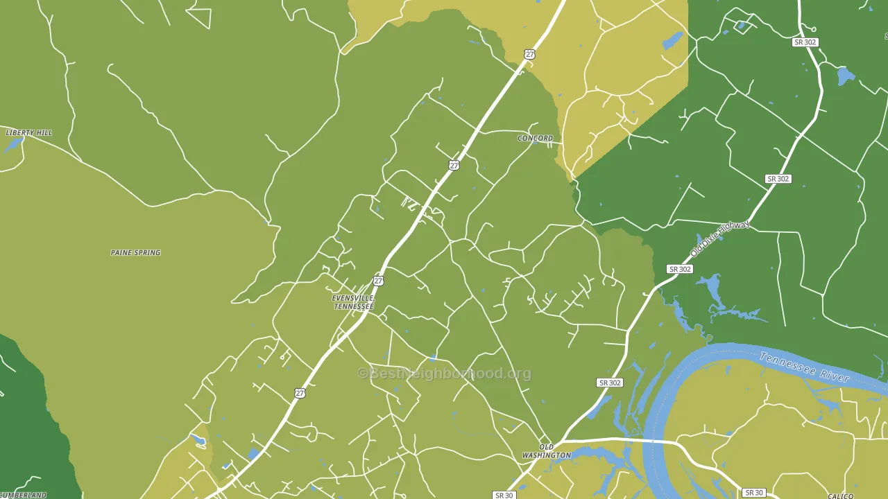 Evensville, TN block-group voter-turnout map