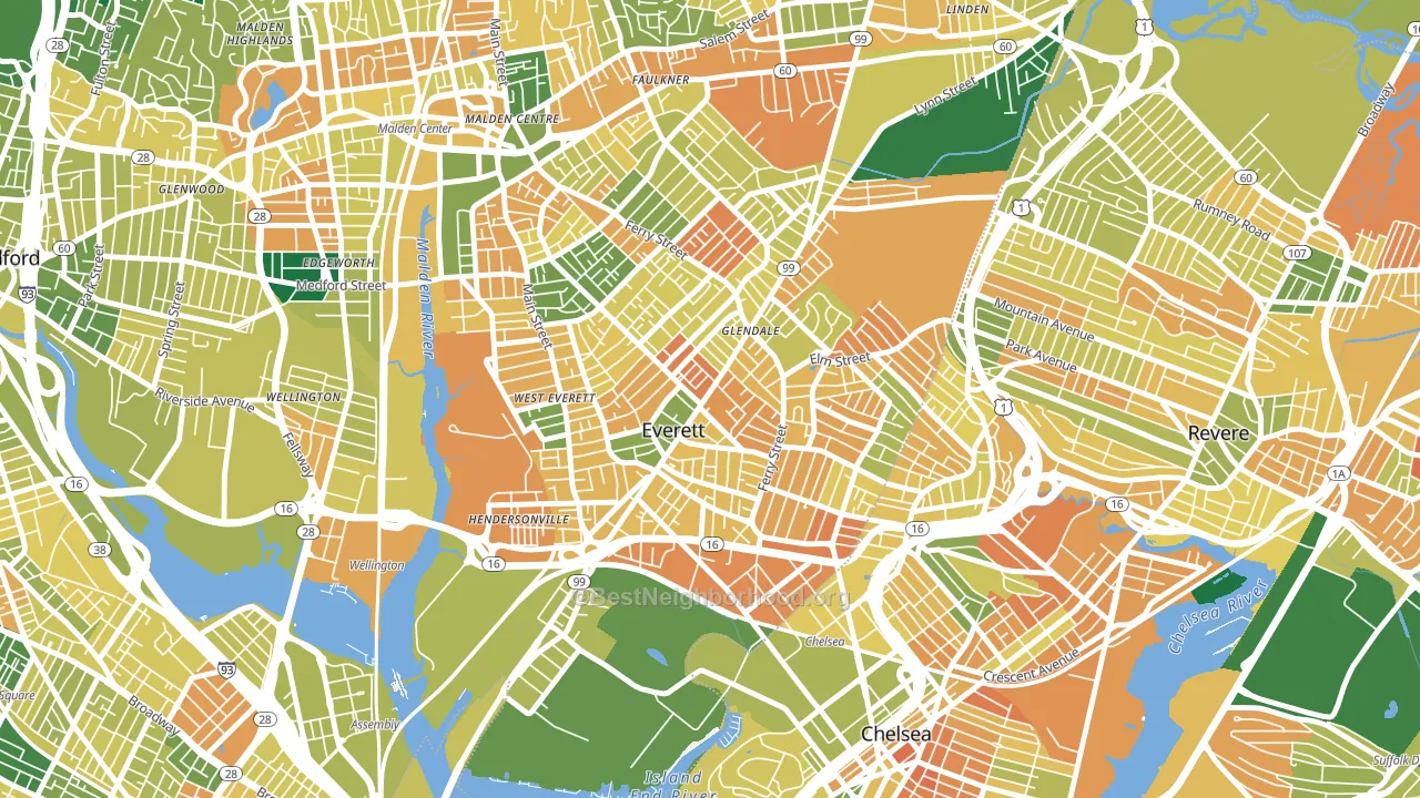 Everett, MA block-group voter-turnout map