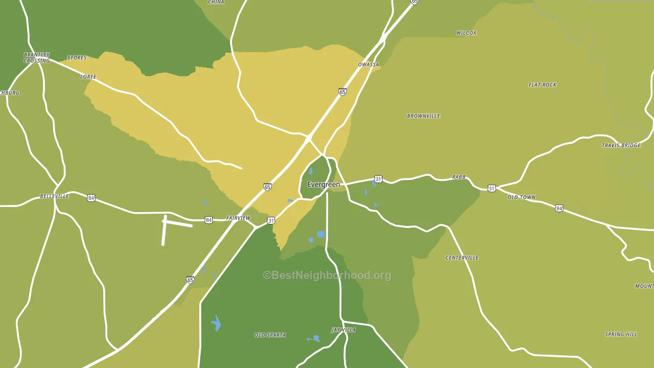 Evergreen, AL block-group voter-turnout map