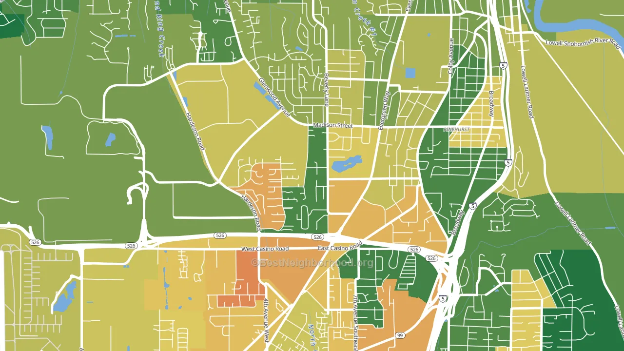 Evergreen, Everett, WA block-group voter-turnout map