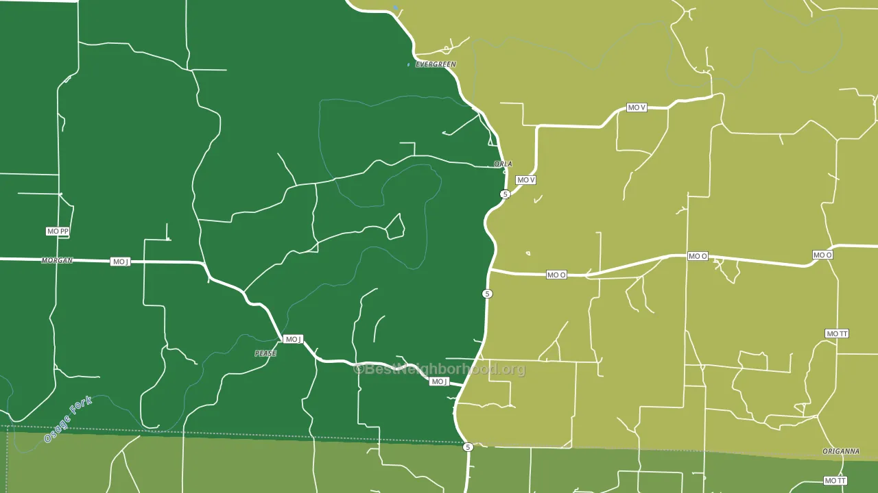 Evergreen, MO block-group voter-turnout map