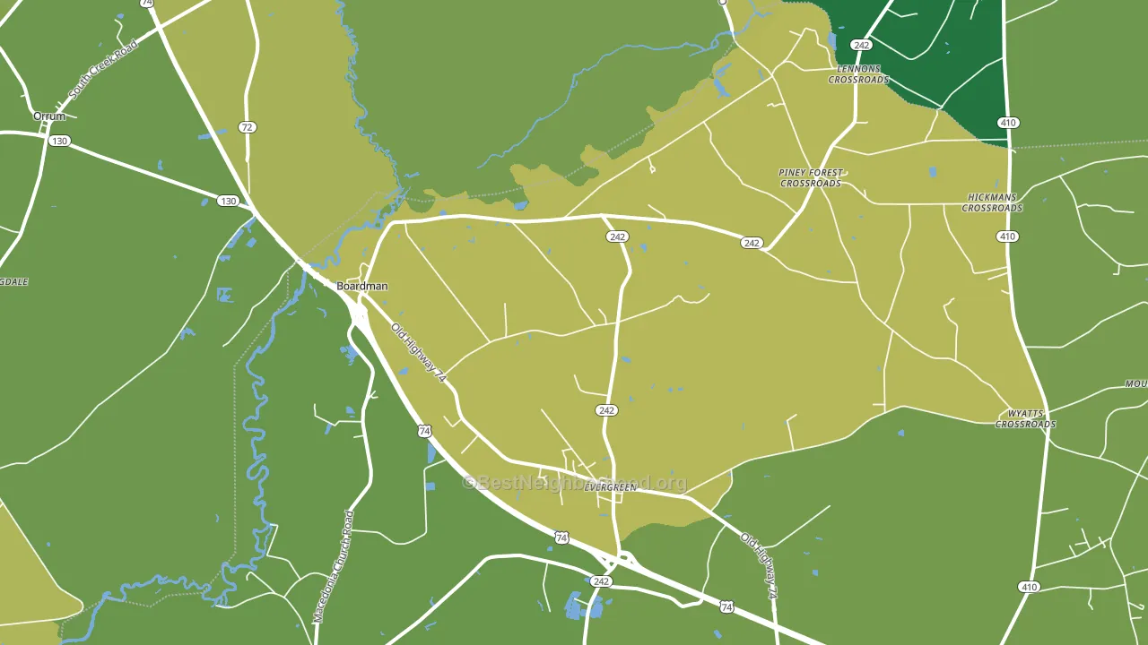 Evergreen, NC block-group voter-turnout map