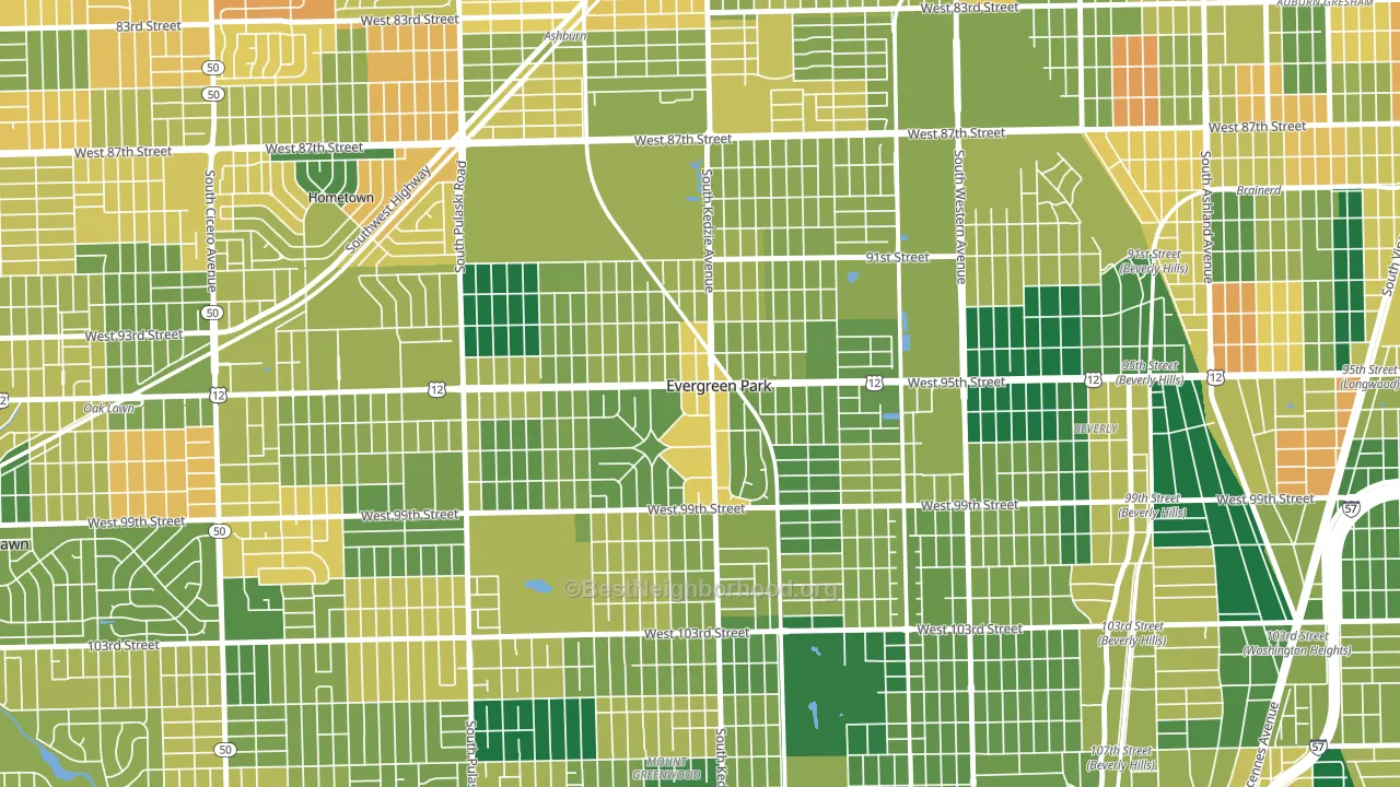 Evergreen Park, IL block-group voter-turnout map