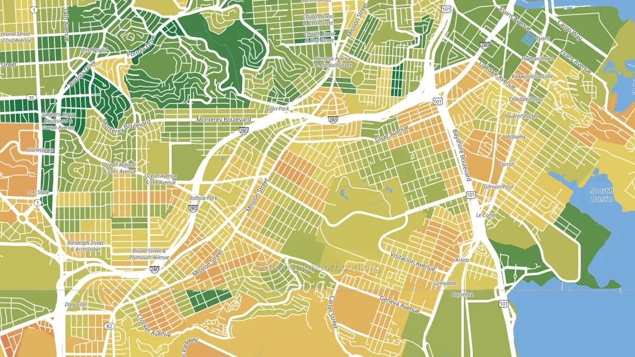 Excelsior, San Francisco, CA block-group voter-turnout map