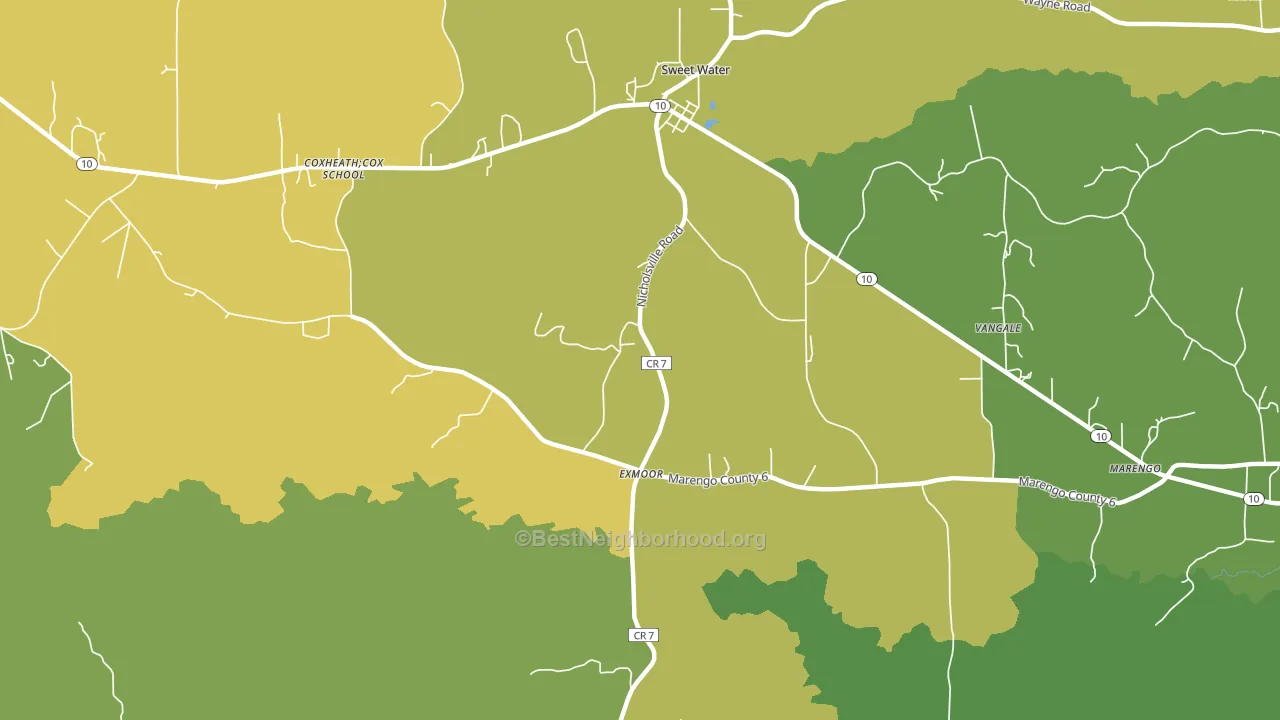 Exmoor, AL block-group voter-turnout map