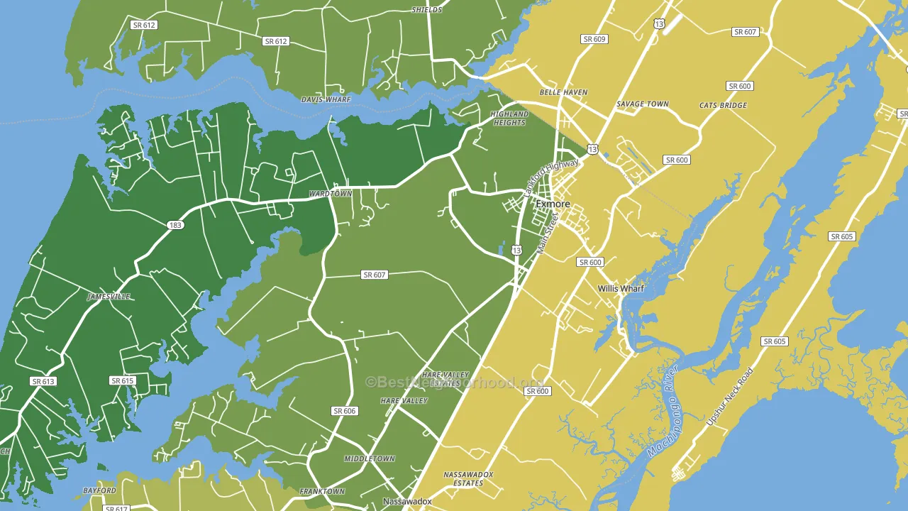 Exmore, VA block-group voter-turnout map