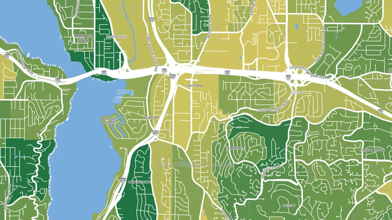 Factoria, Bellevue, WA block-group voter-turnout map