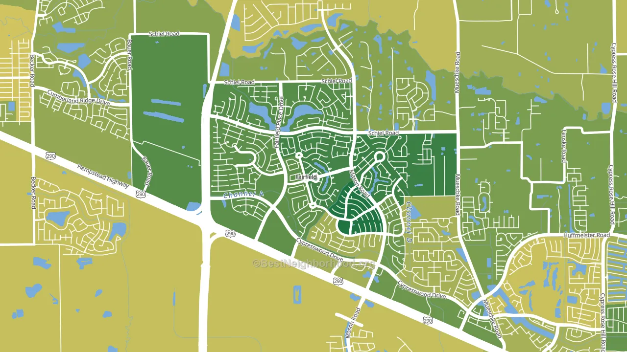 Fairfield, Cypress, TX block-group voter-turnout map