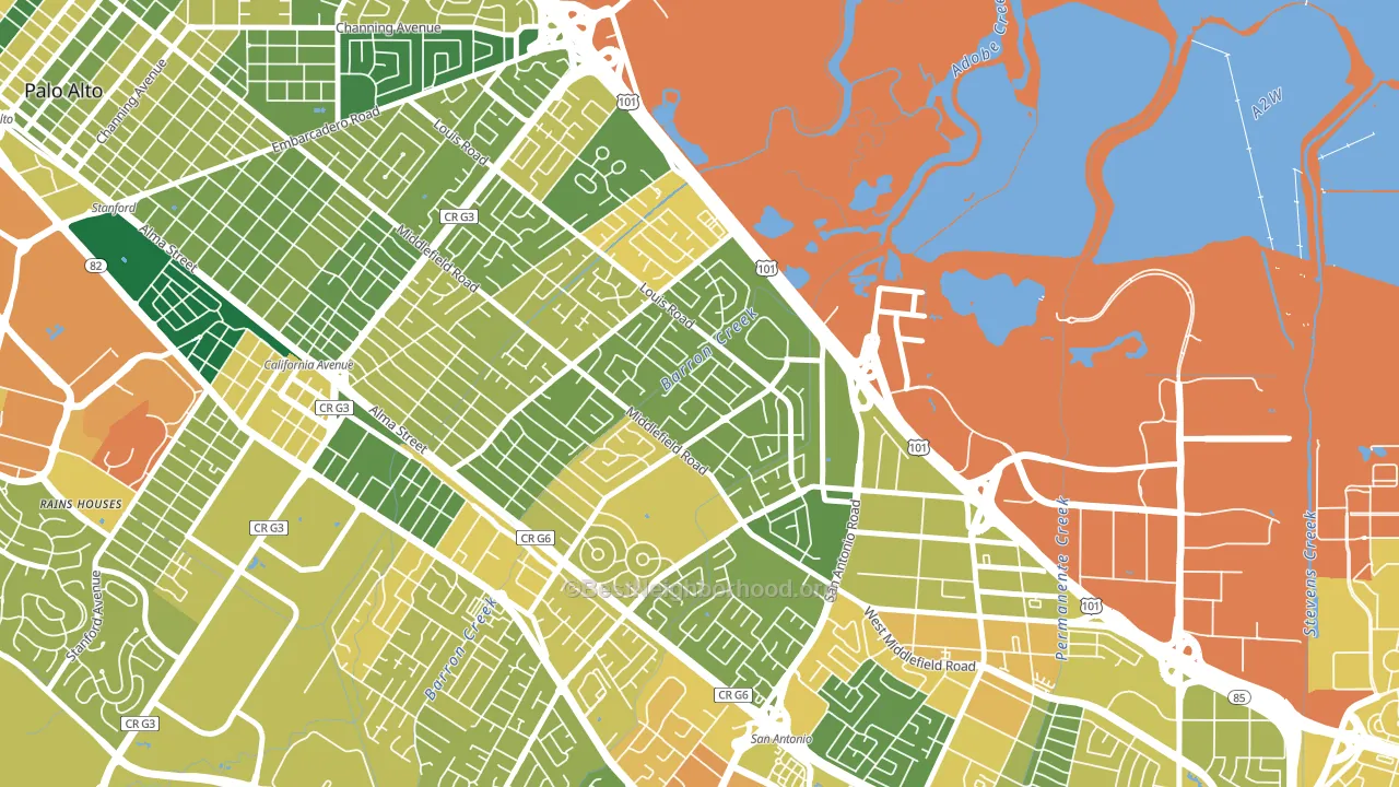 Fairmeadow, Palo Alto, CA block-group voter-turnout map