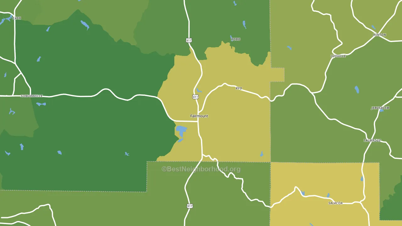 Fairmount, GA block-group voter-turnout map