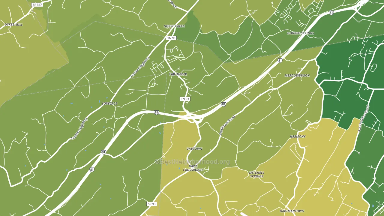 Fall Branch, TN block-group voter-turnout map