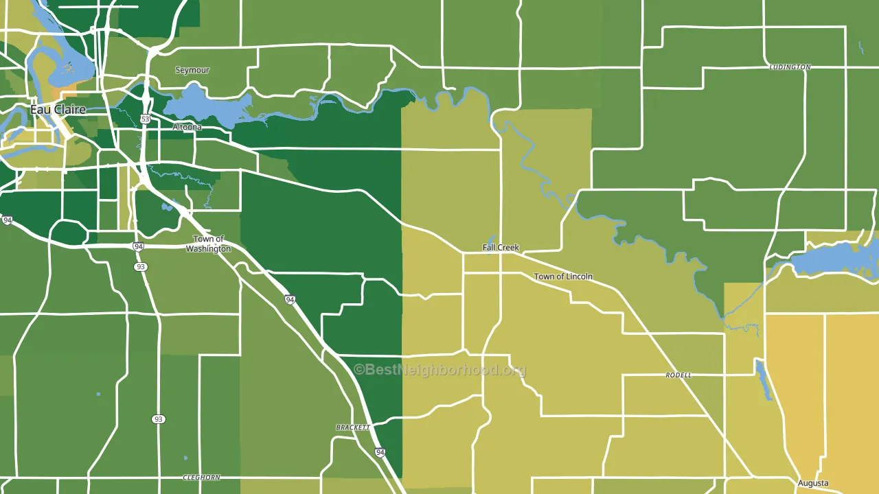 Fall Creek, WI block-group voter-turnout map