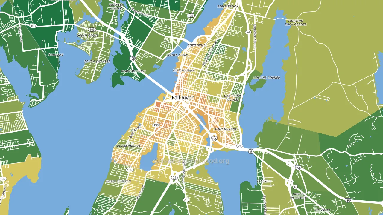 Fall River, MA block-group voter-turnout map