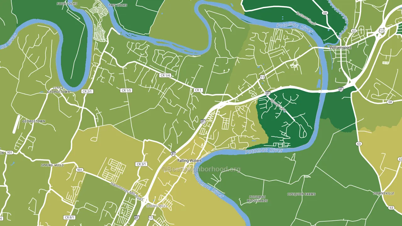Falling Waters, WV block-group voter-turnout map