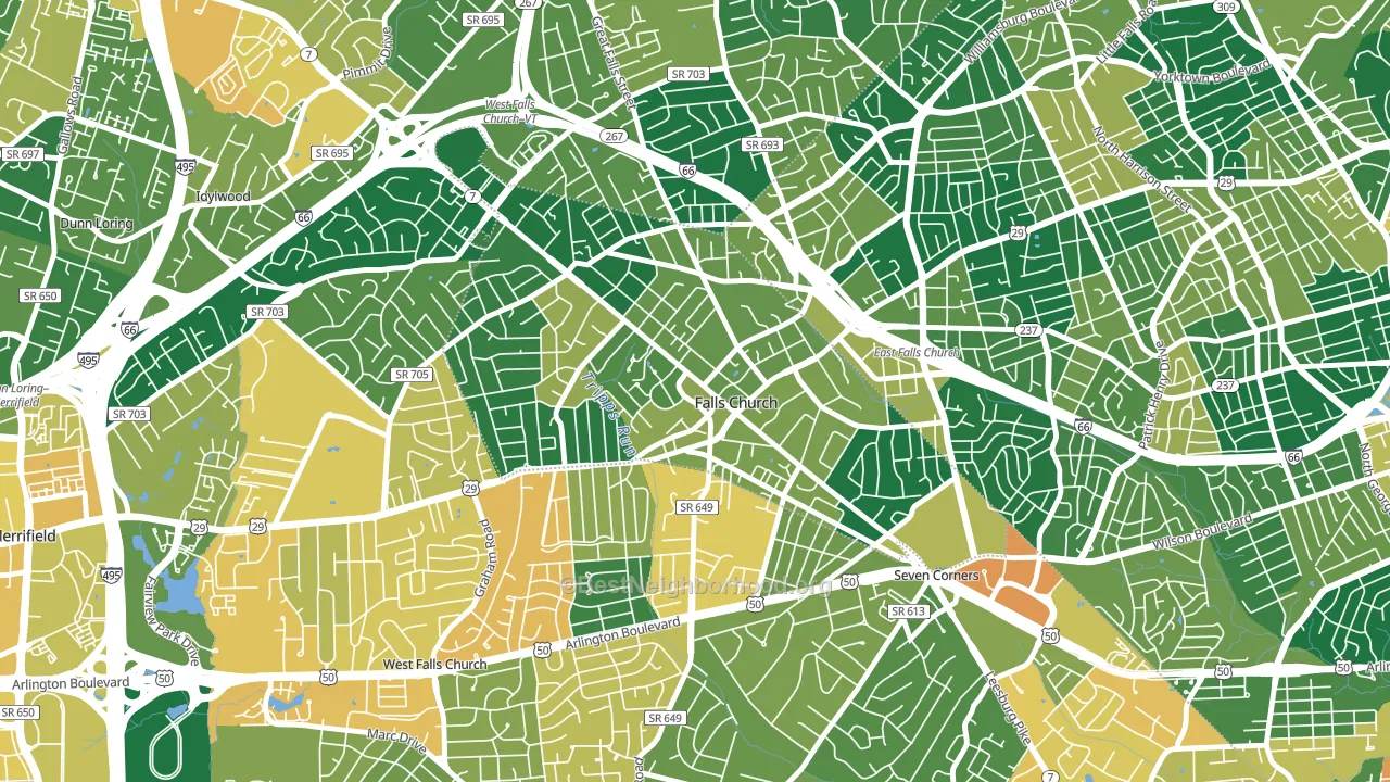 Falls Church City, VA block-group voter-turnout map