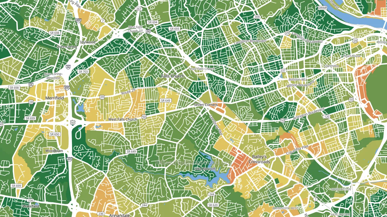 Falls Church, VA block-group voter-turnout map