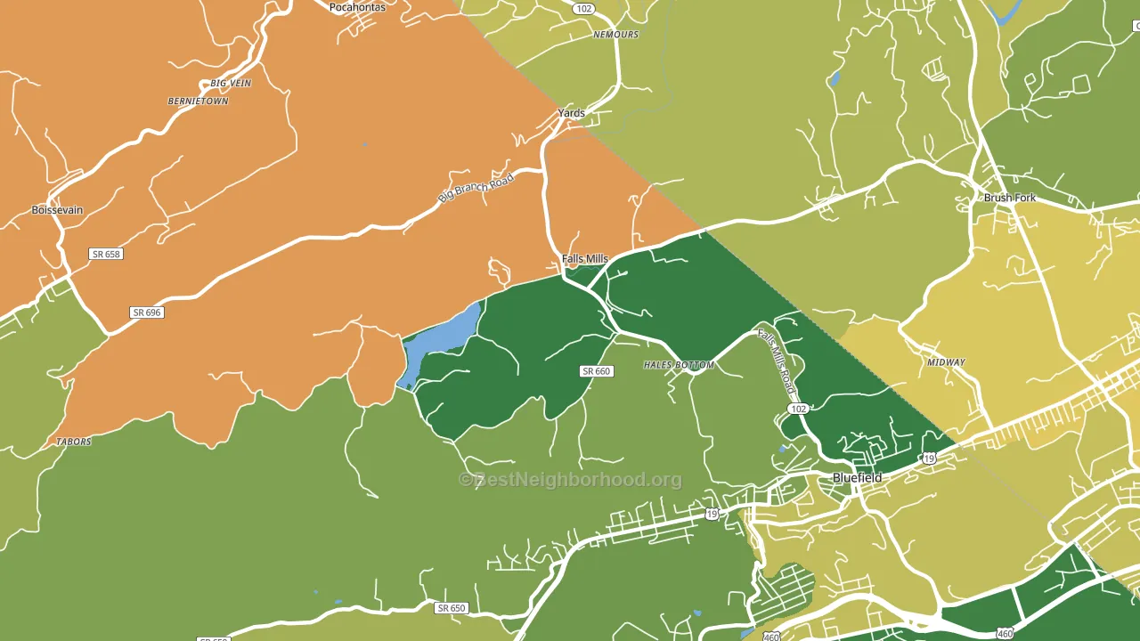 Falls Mills, VA block-group voter-turnout map