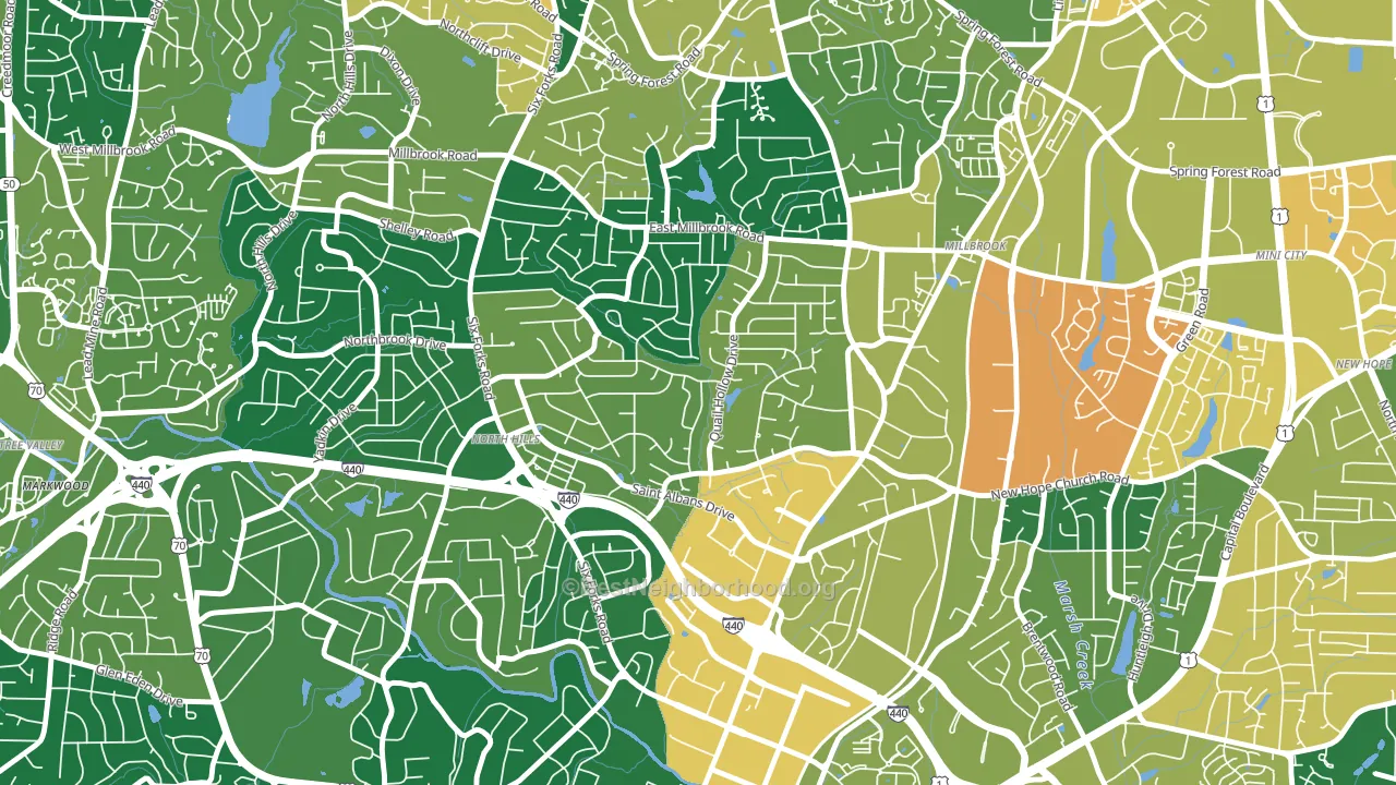 Falls of Neuse, Raleigh, NC block-group voter-turnout map