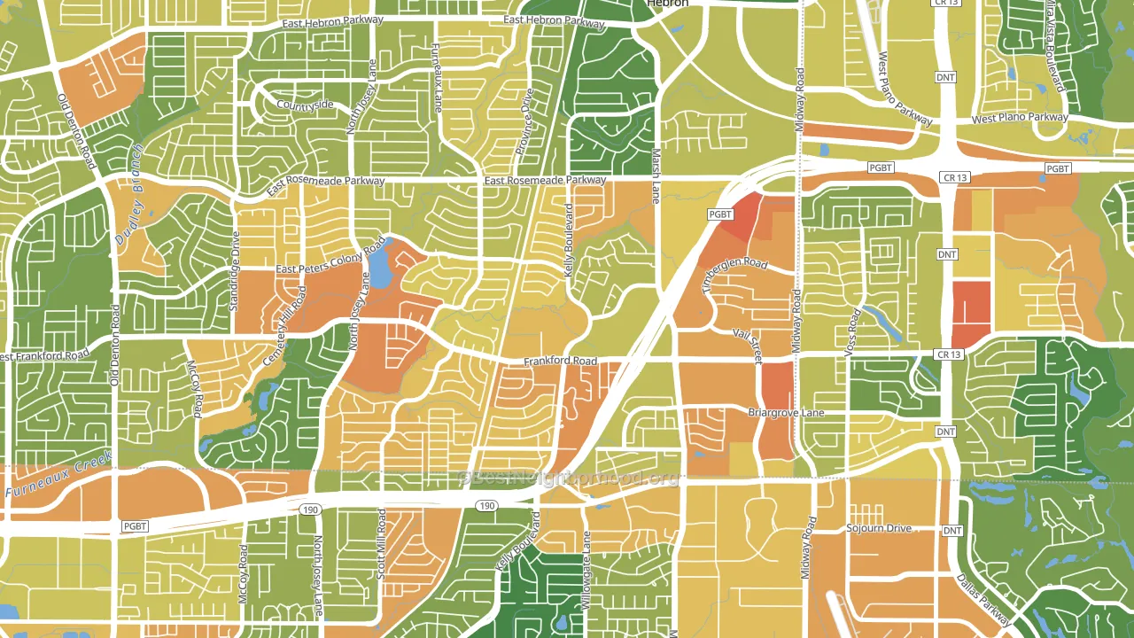 Far North Dallas-Carrollton, Carrollton, TX block-group voter-turnout map
