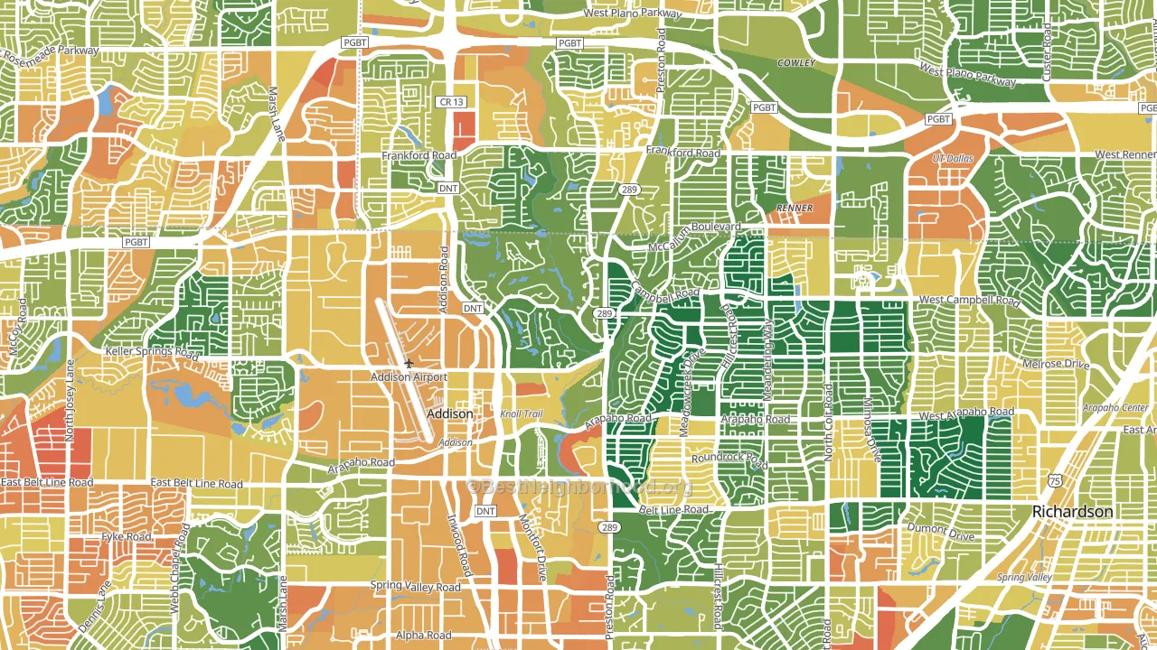 Far North Dallas, Dallas, TX block-group voter-turnout map