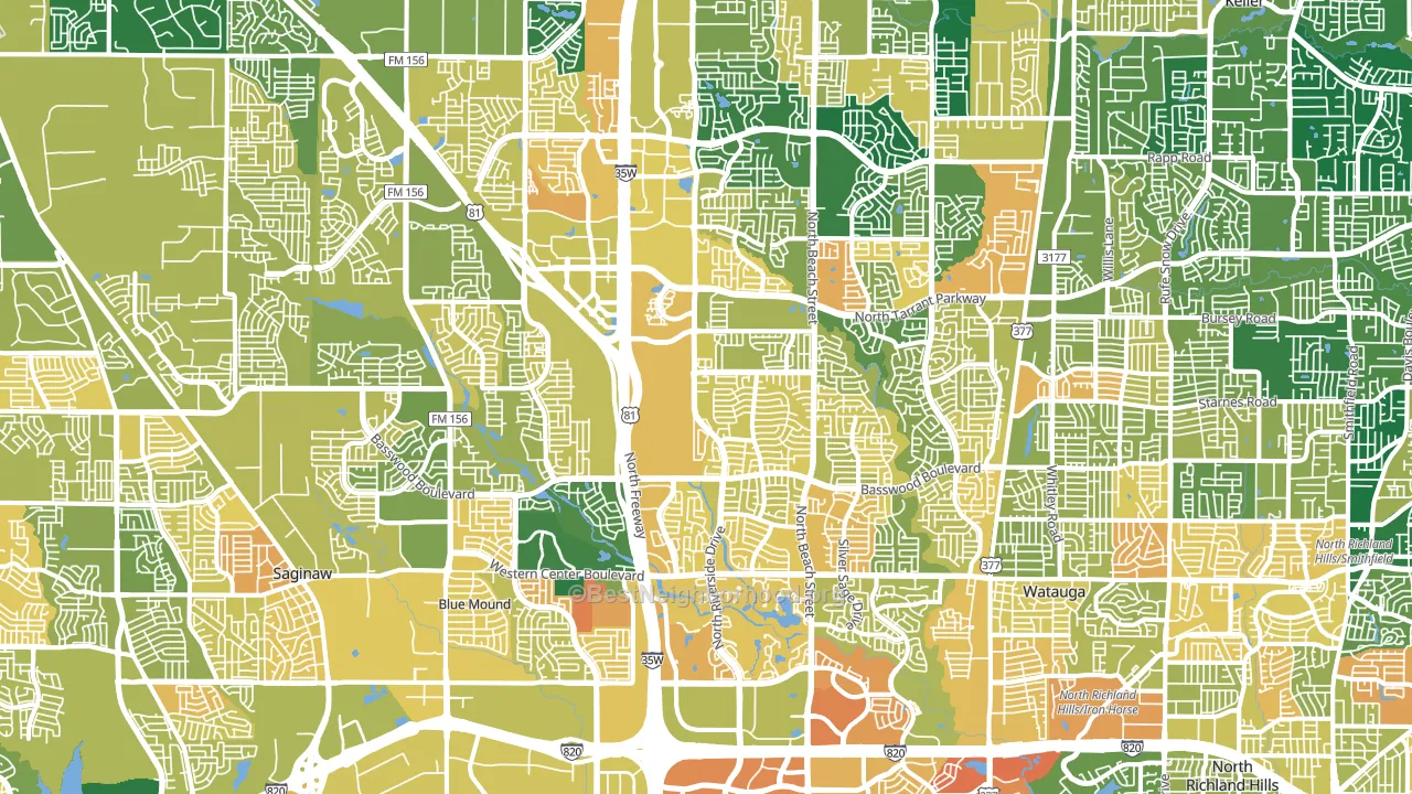 Far North Dallas-Fort Worth, Fort Worth, TX block-group voter-turnout map