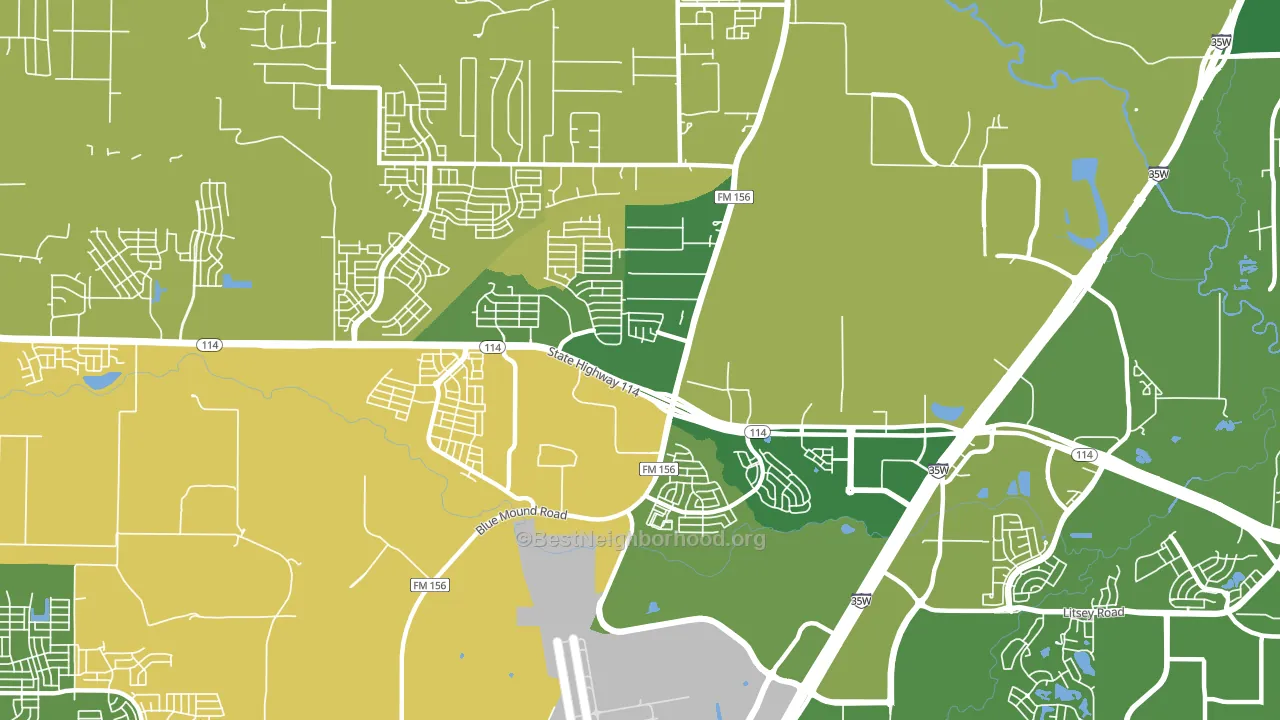 Far North Dallas-Justin, Justin, TX block-group voter-turnout map
