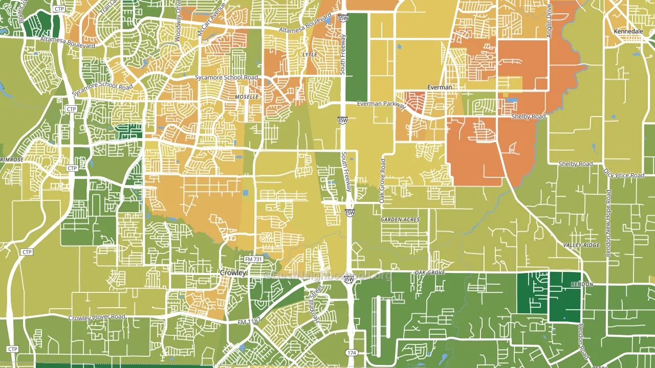 Far South, Fort Worth, TX block-group voter-turnout map