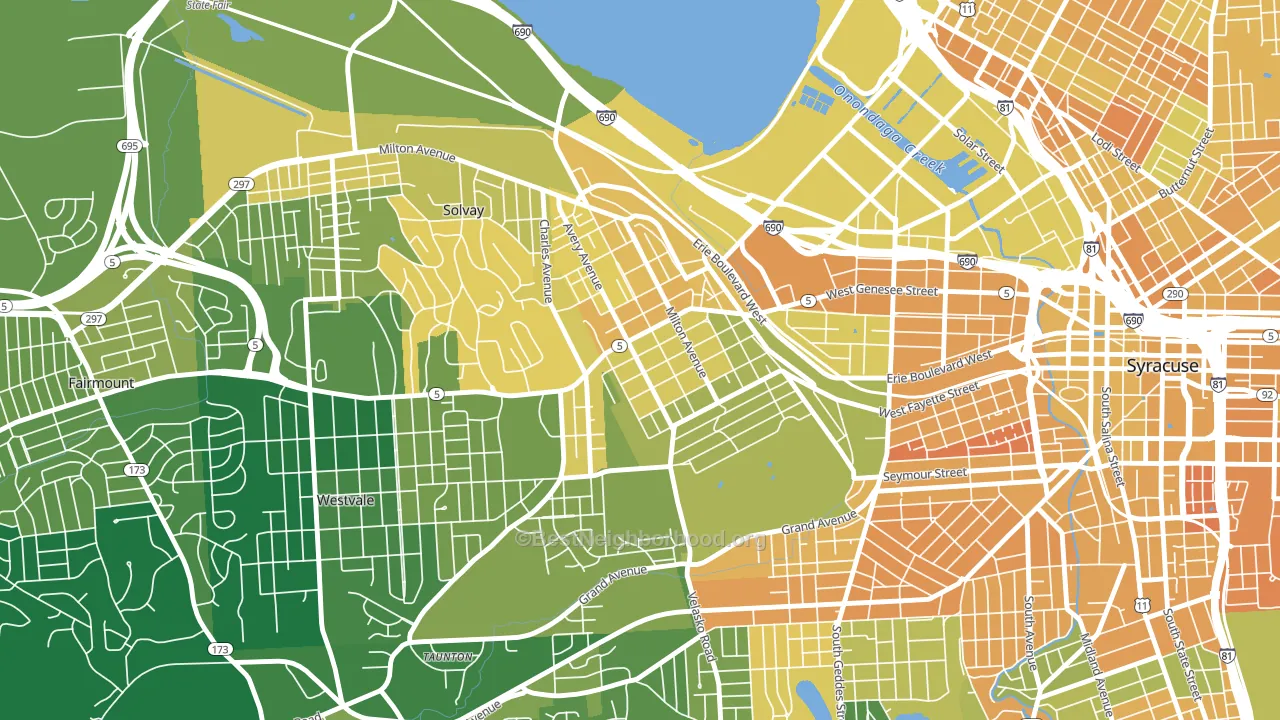 Far Westside, Syracuse, NY block-group voter-turnout map