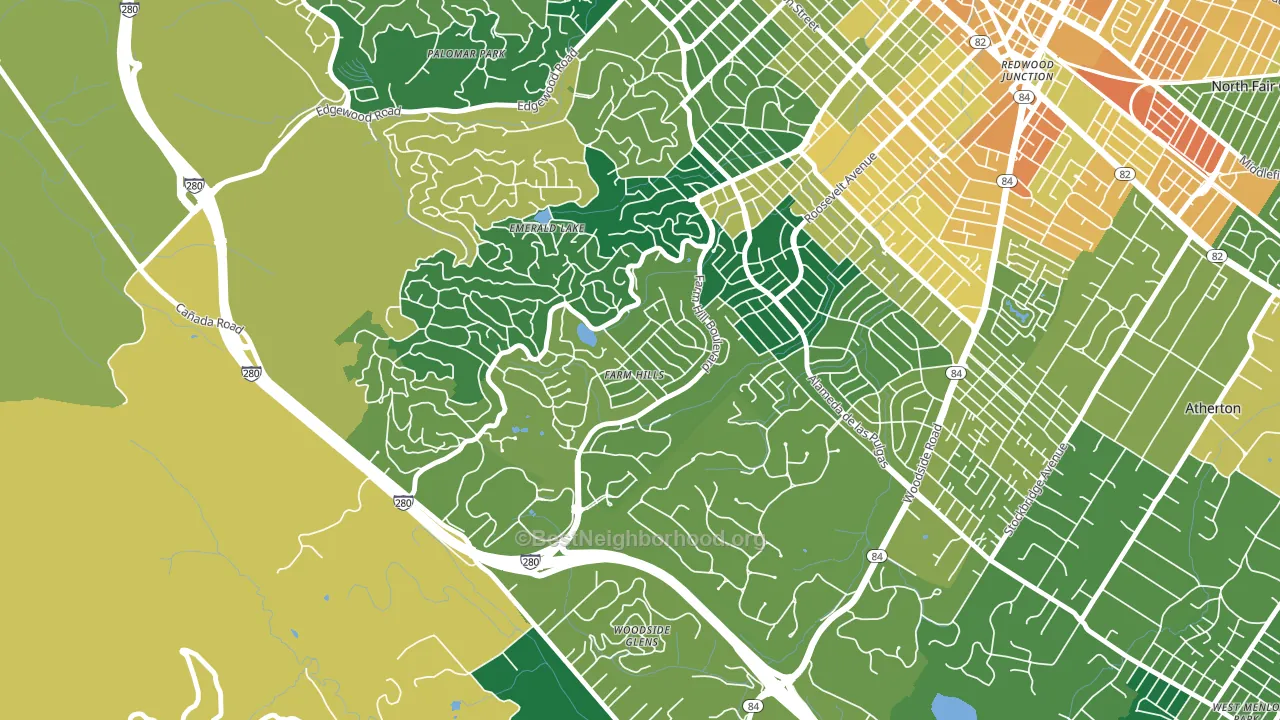 Farm Hills, Redwood City, CA block-group voter-turnout map