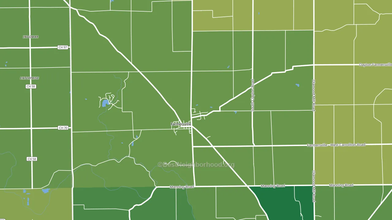 Farmersville, OH block-group voter-turnout map