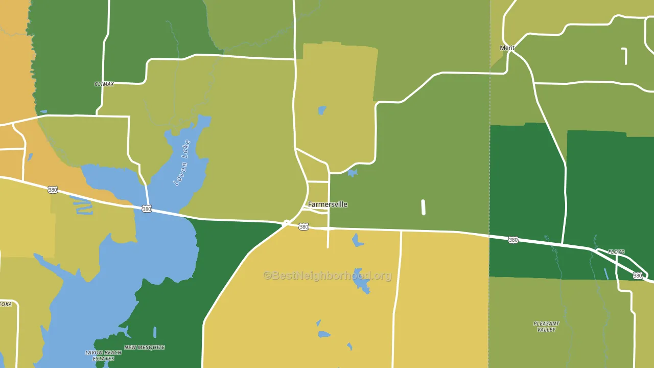 Farmersville, TX block-group voter-turnout map