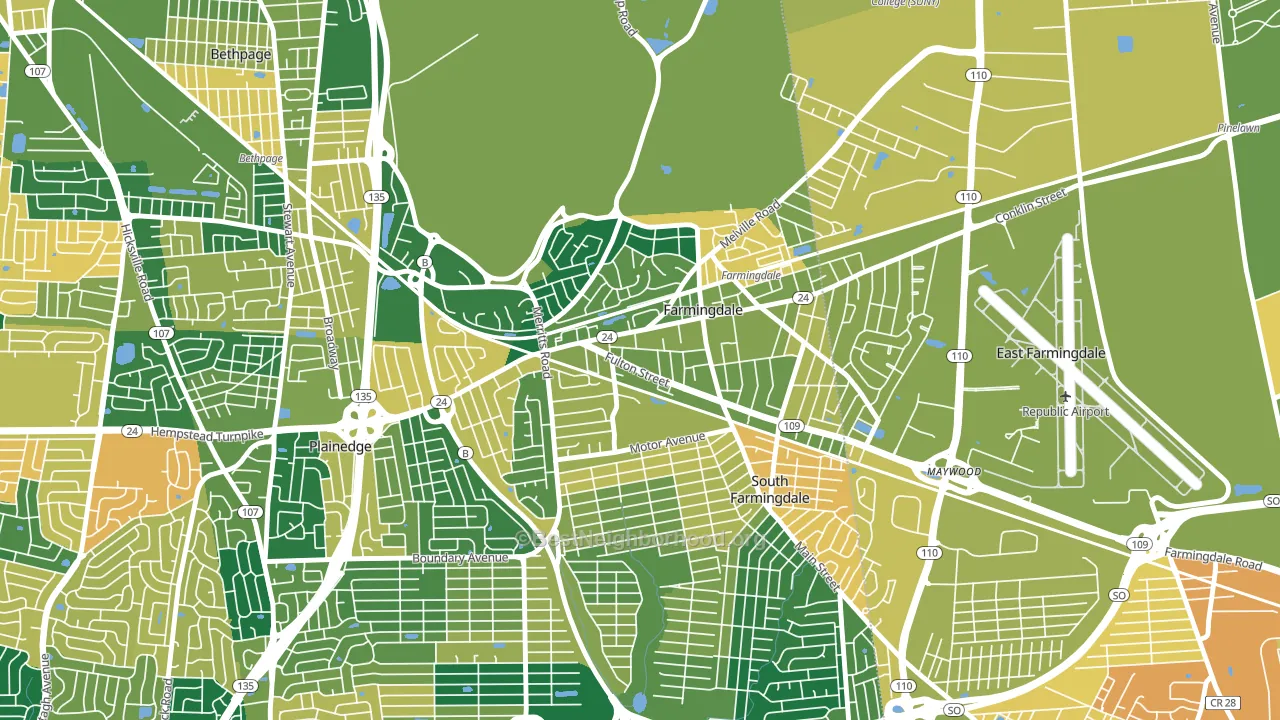 Farmingdale, NY block-group voter-turnout map