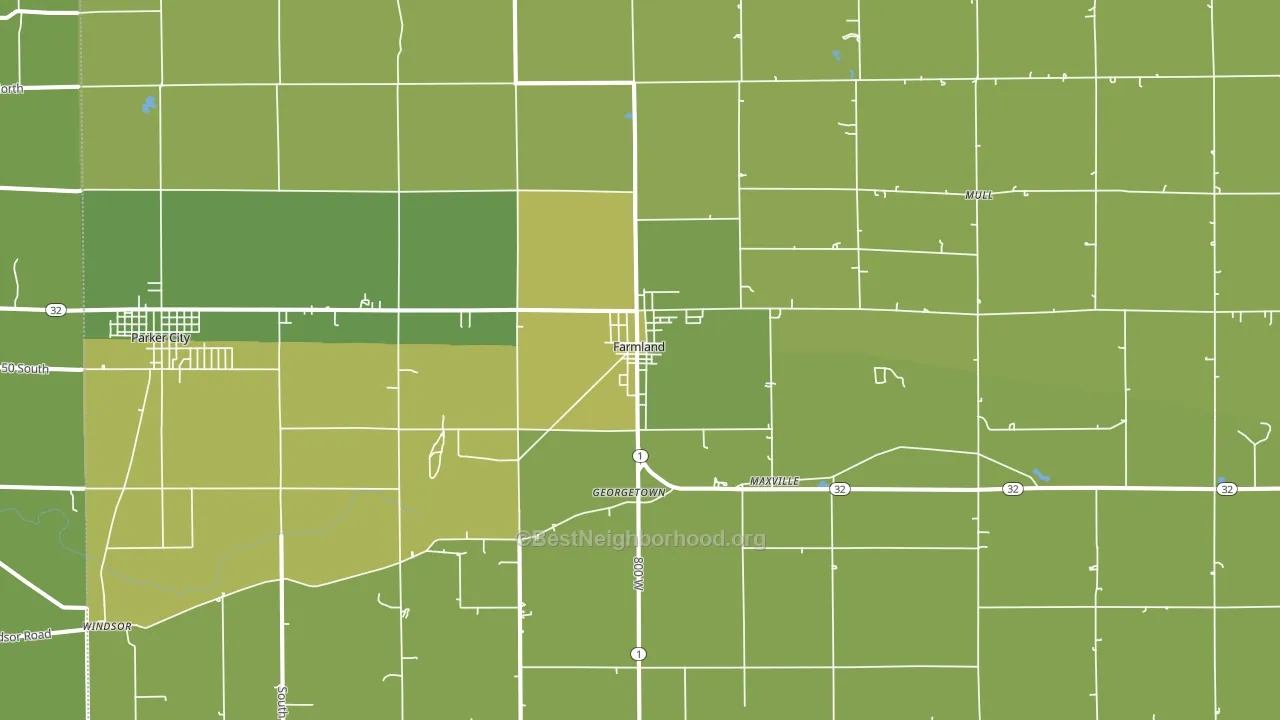 Farmland, IN block-group voter-turnout map