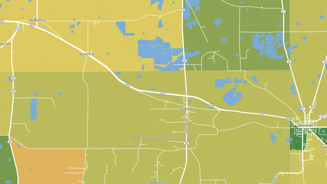 Faunsdale, AL block-group voter-turnout map