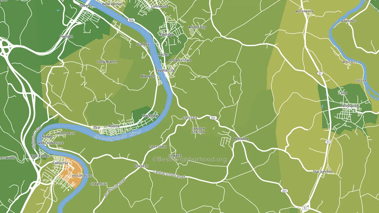 Fayette City, PA block-group voter-turnout map
