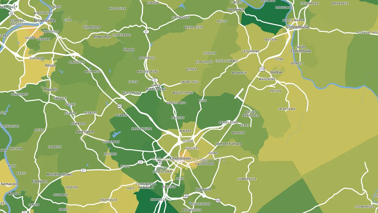 Fayette County, PA block-group voter-turnout map