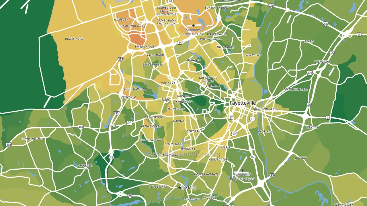 Fayetteville, NC block-group voter-turnout map