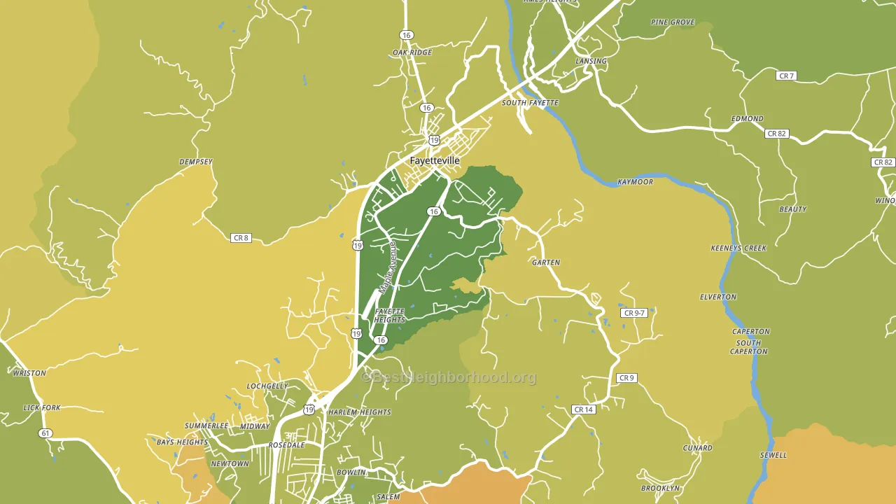 Fayetteville, WV block-group voter-turnout map