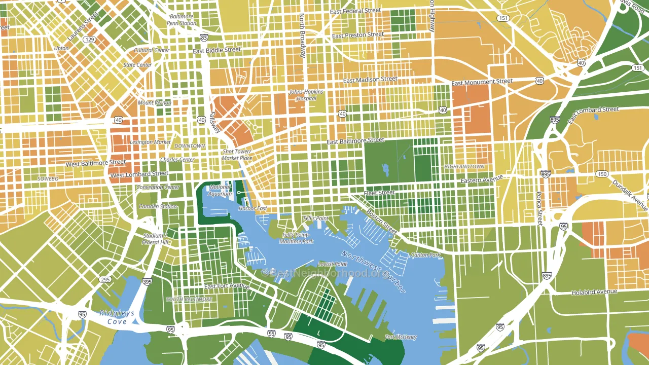 Fells Point, Baltimore, MD block-group voter-turnout map
