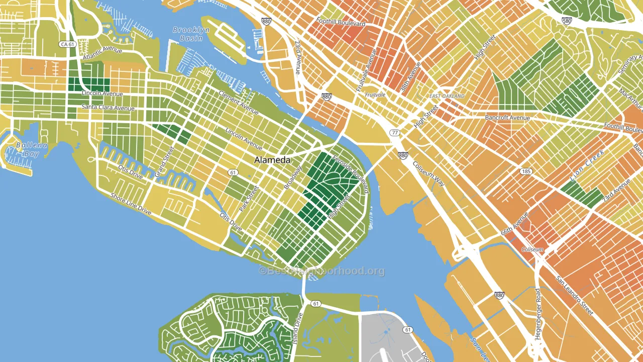 Fernside, Alameda, CA block-group voter-turnout map
