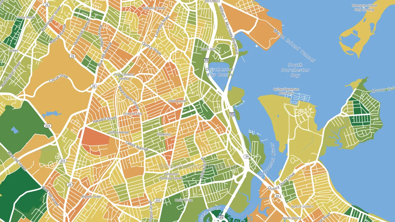 Fields Corner, Boston, MA block-group voter-turnout map
