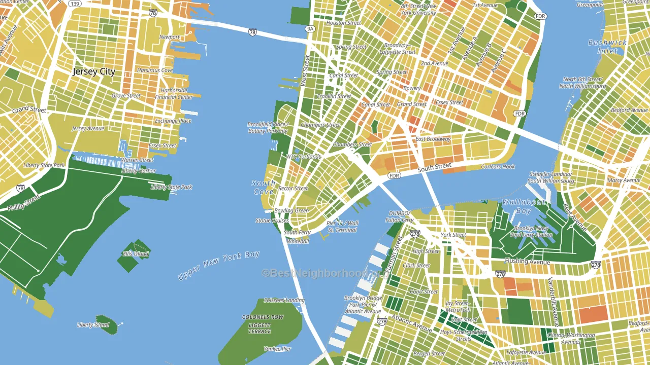 Financial District, Manhattan, NY block-group voter-turnout map