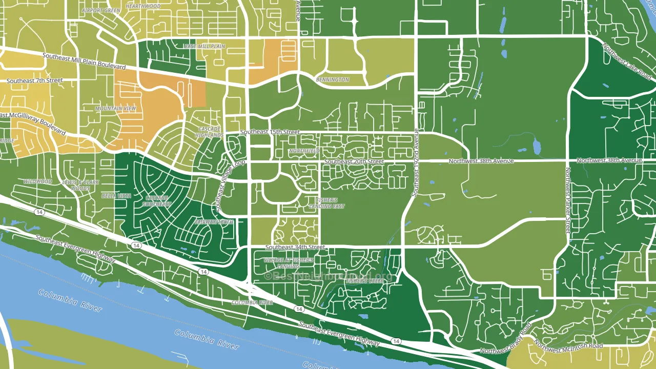 Fishers Landing East, Vancouver, WA block-group voter-turnout map