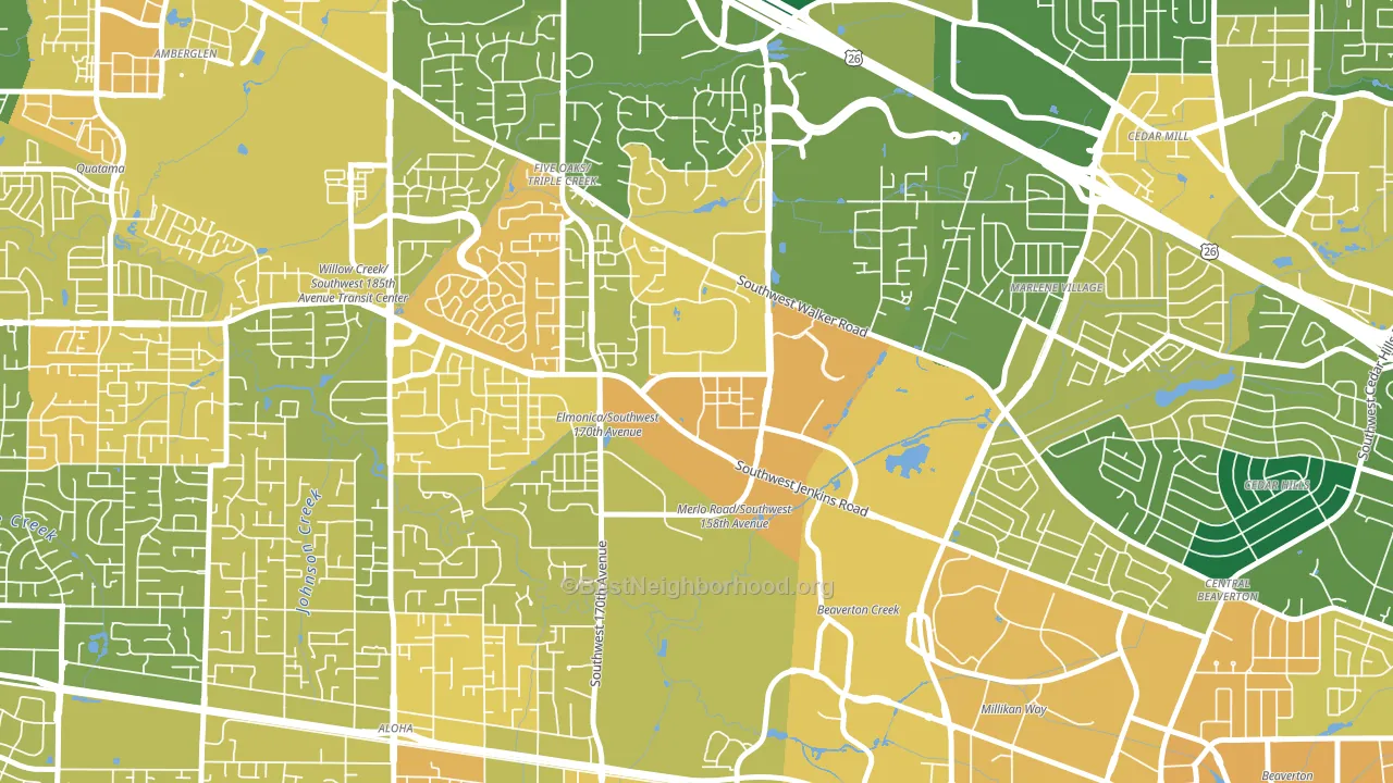 Five Oaks, Beaverton, OR block-group voter-turnout map