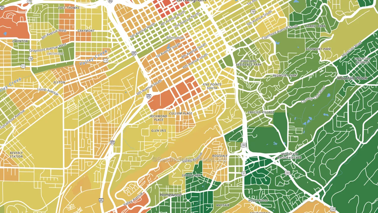 Five Points South, Birmingham, AL block-group voter-turnout map