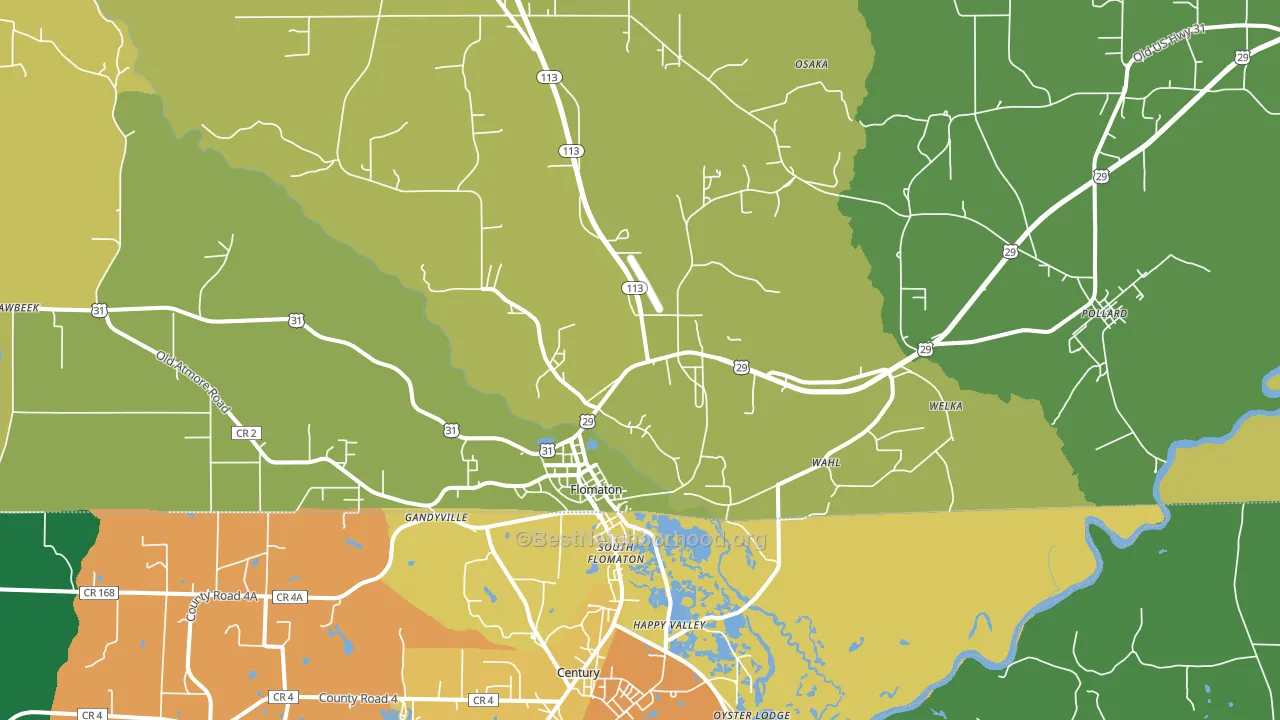 Flomaton, AL block-group voter-turnout map