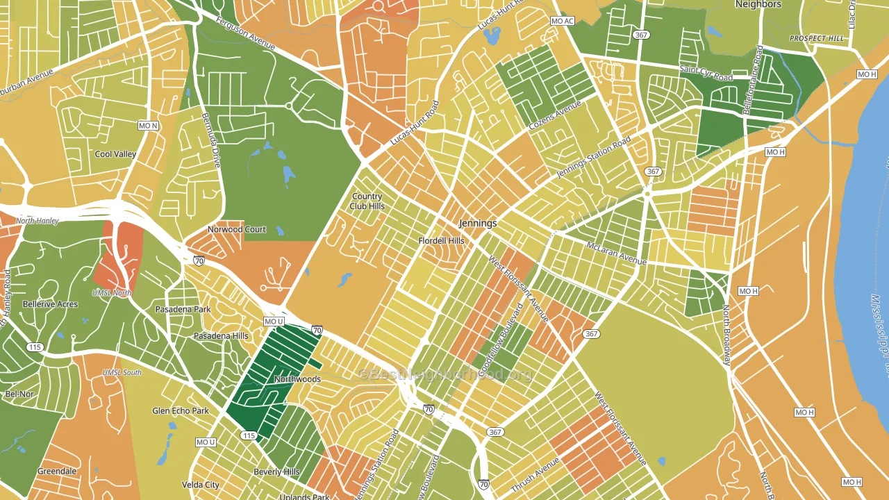 Flordell Hills, MO block-group voter-turnout map