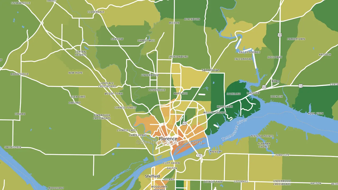 Florence, AL block-group voter-turnout map