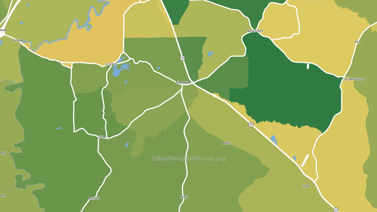 Florence, MS block-group voter-turnout map